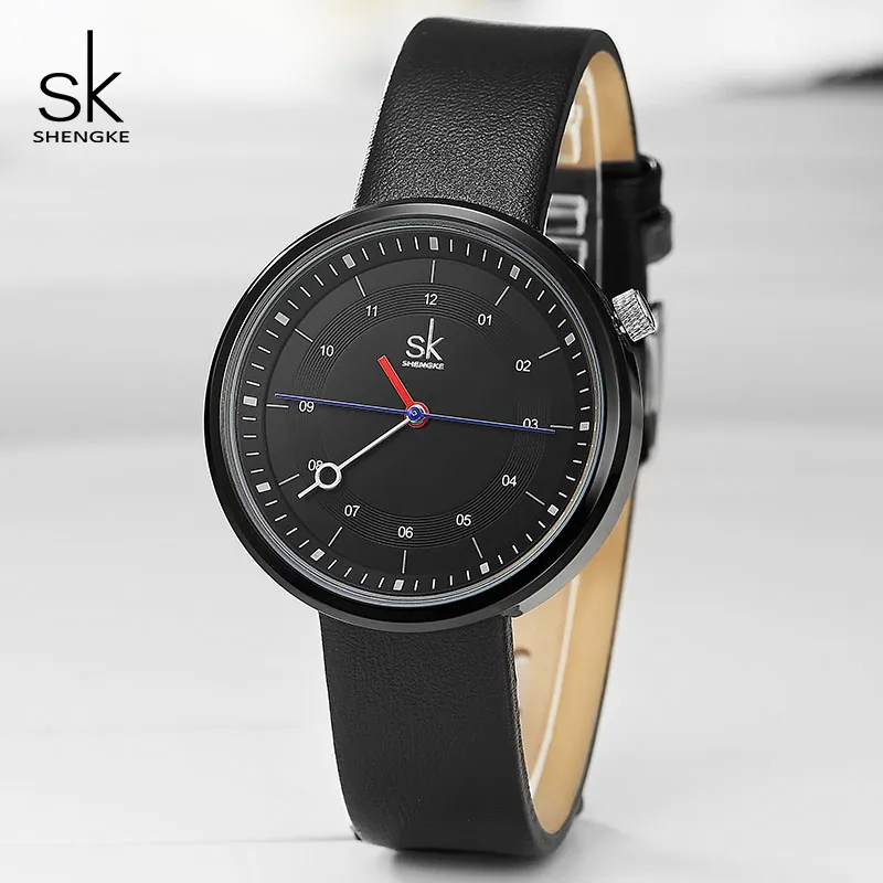 Shengke moda feminina relógios pulseira de couro preto reloj mujer novo criativo relógio de quartzo presente do dia das mulheres para mulher # k80442292