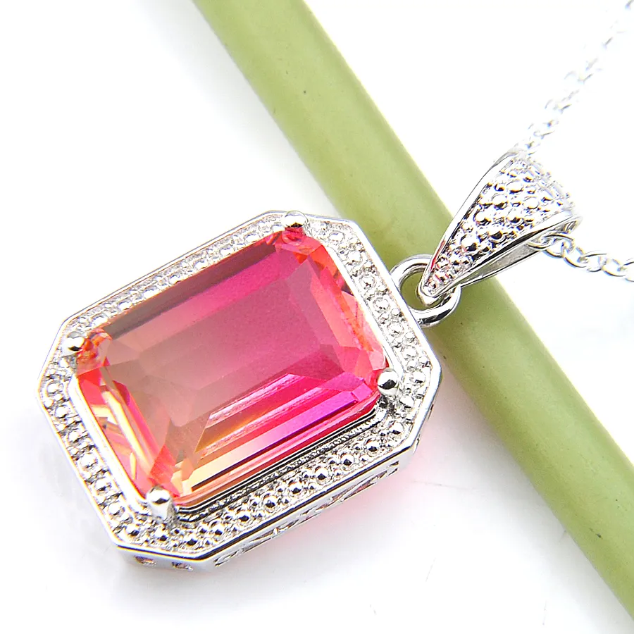 Luckyshine Optional Fashion Women Jewelry Vintage Square Pendants Tourmaline Gems Silver Necklaces Pendants Jewelry258P