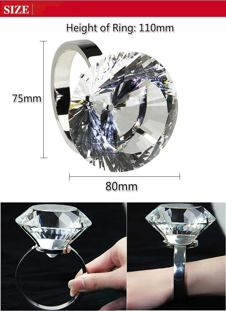 80mm 150 mm künstlicher Kristall Super großer Verlobungsring Hochzeit Requisiten POFORE PROPRISS Jubiläumsgeburtstagsgeschenk Cosplay Access5500976