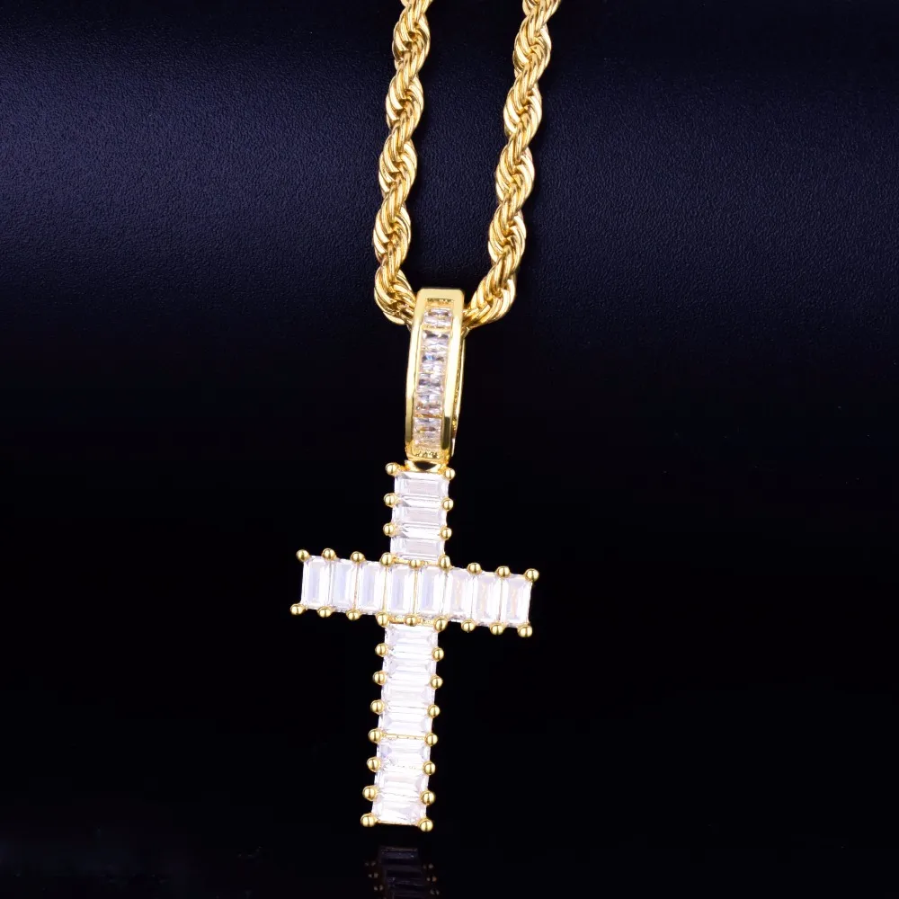 Ice Out – collier carré en Zircon pour hommes, pendentif croix, Rock Street, Hip Hop, bijoux trois couleurs, cadeau 208A