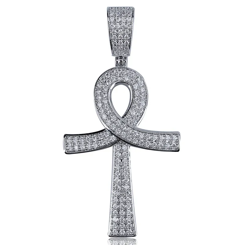 Iced Out Cross Ankh Key Necklace Pendant med Rope Chain 4mm Tennis Chain Halsband Mens Hip Hop Jewelry Gift249w