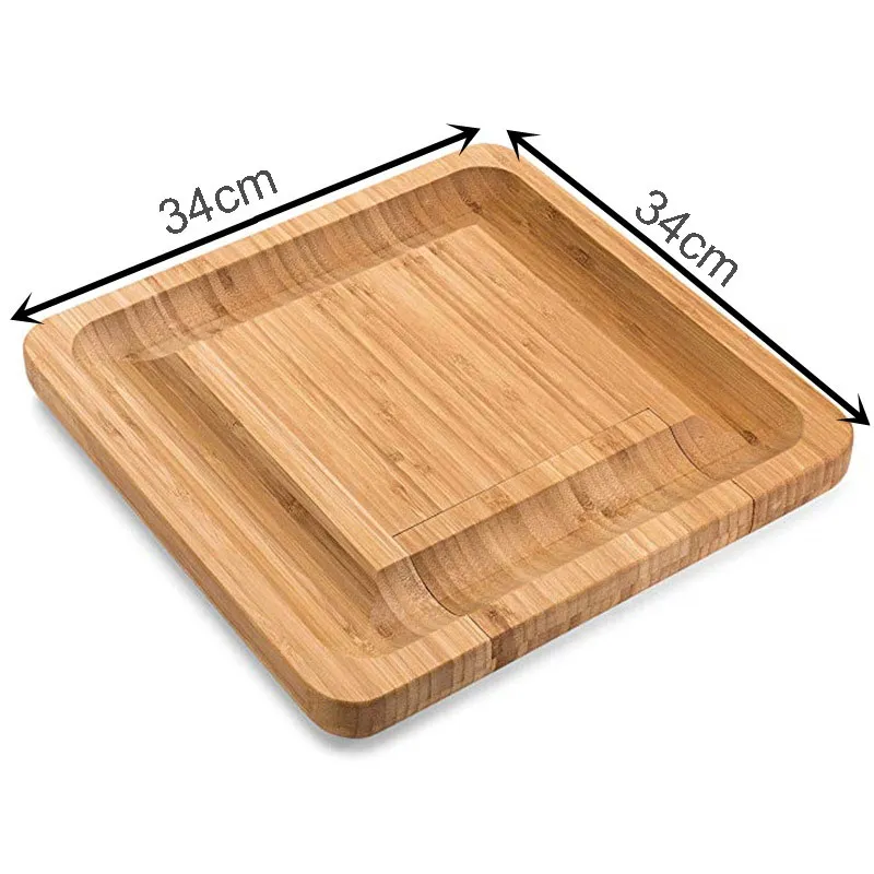 Набор бамбуковых сырных досок со столовыми приборами в выдвижном ящике, включая 4 ножа из нержавеющей стали и сервировочные принадлежности 2440