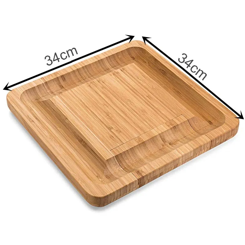 Bamboo Cheese Board Set With Cutlery In Slide-Out Drawer Including 4 Stainless Steel LNIFE and Serving Utensils253u