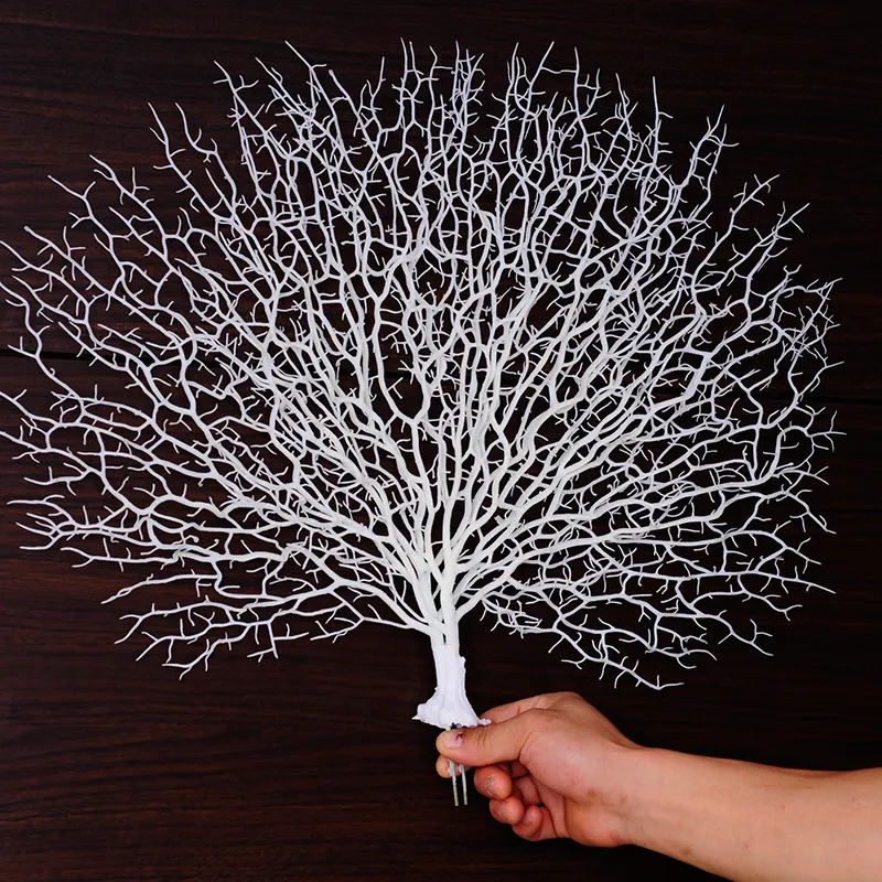 45 cm sztuczna plastikowa gałąź drzewa biała koralowe dekoracje ślubne Dekoracja domowa symulacja pawi koralowa suszona gałąź fałszywa PLA219E