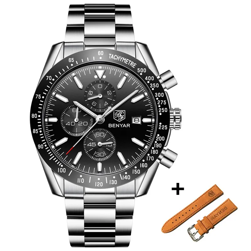 Benyar Men Watches Set Luxury Brand Business Steel Steel Quartz Watchカジュアルウォータープルーフ男性リストウォッチRelogio Masculino2859