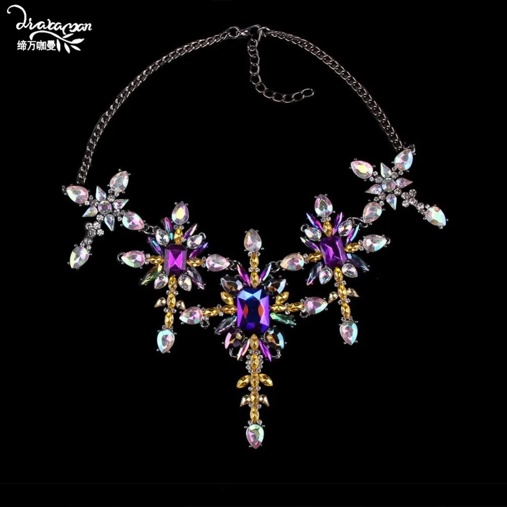 Dvacaman moda grande declaração colar feminino flor de cristal pingente colar festa maxi gargantilha colar jóias gota aq95 j3431