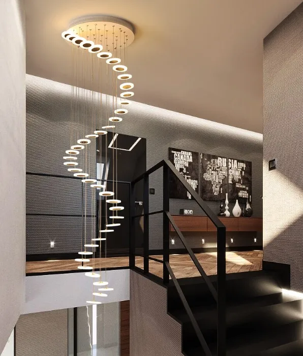 Duplex-Gebäude lange Pendelleuchten Kronleuchter LED Drehtreppenhaus Nordic Bar Lampe Villa El kreative Persönlichkeit LLFA222M