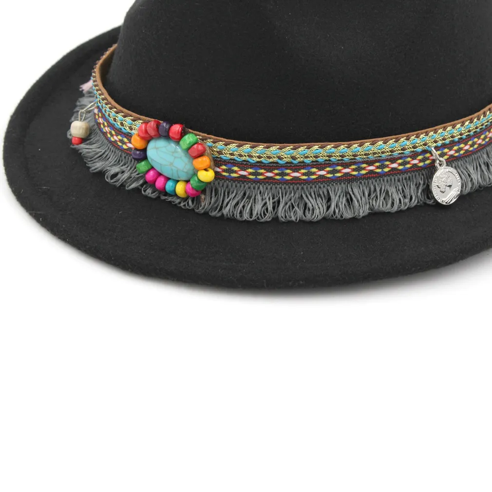 エスニックタッセル秋冬Fedora Trilby Cap Gangster Cap Unisex Wool Blend Gentleman Jazz Hat4371807