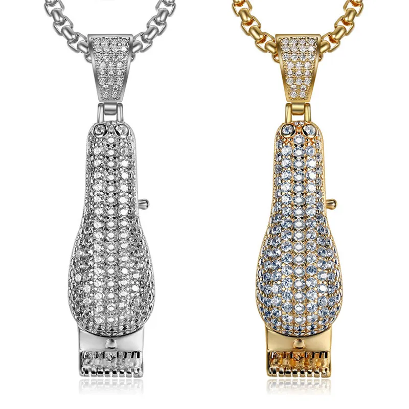 Hip Hop glacé 3D rasoir pendentif or argent plaqué Micro pavé hommes charme Bling Jewelry251S