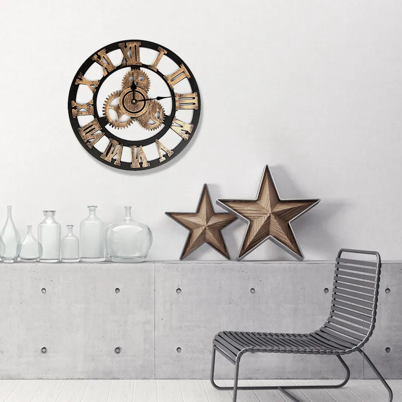 Vintage römische Uhr, Retro-europäische Zahnrad-Wanduhr, europäische Steampunk-Zahnrad-Wand, Heimdekoration, modernes Design, 3D-Wanduhr 2019 Y1524172