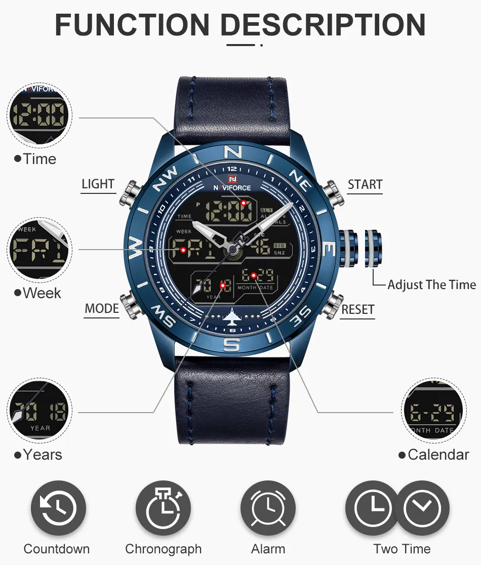 남성 시계 최고 브랜드 Naviforce 패션 스포츠 시계 남자 방수 석영 시계 군사 손목 시계 상자 세트 248m
