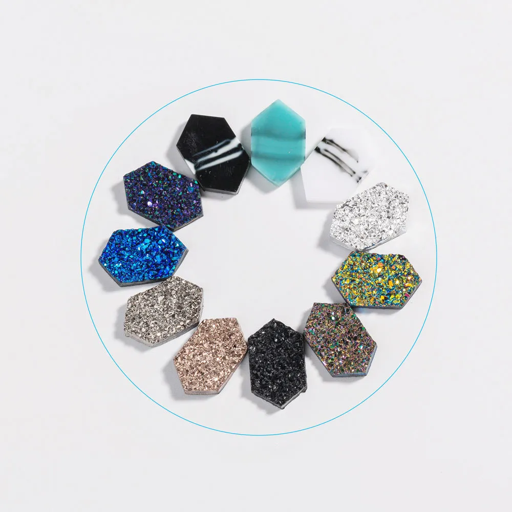 Pläterad silverhartslegering CLAVICLE CHAIN ​​Color Clustered Turquoise Diamond Pendant Halsband Druzy Drusy Geometric Earrings263Z