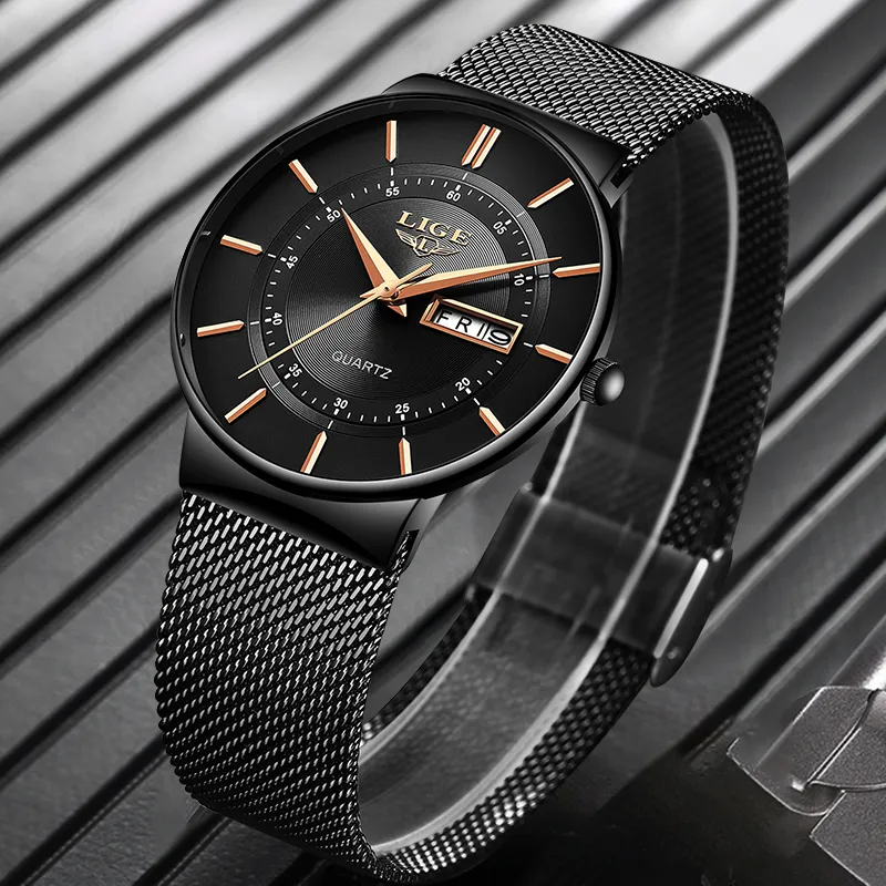 Herren Uhren LIGE Top Marke Luxus Wasserdicht Ultra Dünne Datum Uhr Männlich Stahlband Casual Quarzuhr Männer Sport Armbanduhr CJ241Q