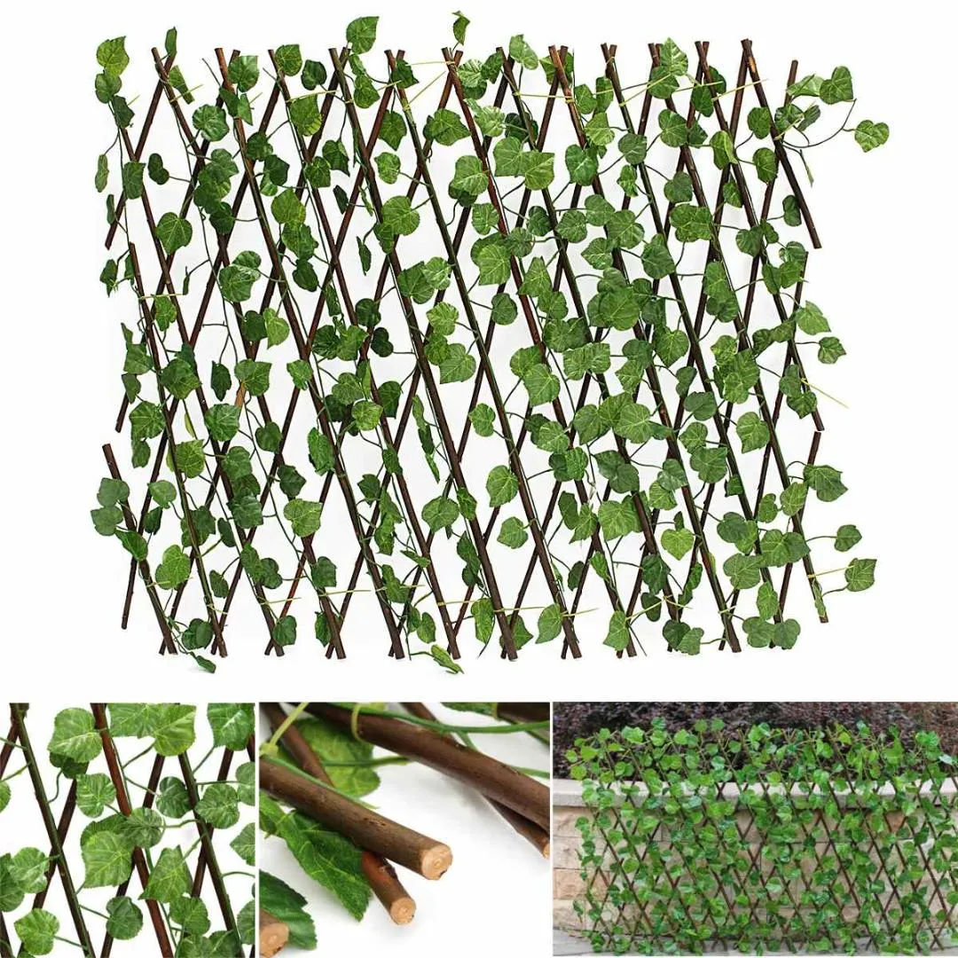 70CM Plantes Artificielles Décor Extension Jardin Cour Feuille de Lierre Artificielle Clôture Fausses Feuilles Branche Filet Vert pour Mur de Maison Jardin1317z