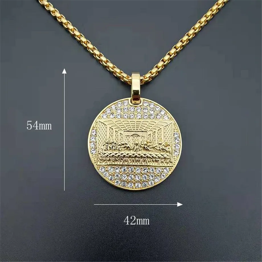 Stainless Steel Last Supper Pendant Gold Color Iced Out Bling Zircon Round Necklace For Men Father's Day Gift Hip Hop Jewelry231j