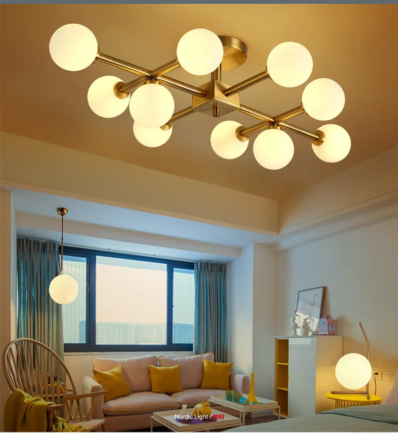 North Europe LED Modo Glass Ball Chandeliers Lighting Gold Pendant Lamp glass lampshade Ceiling Light for Livingroom Bedroom Resta271K