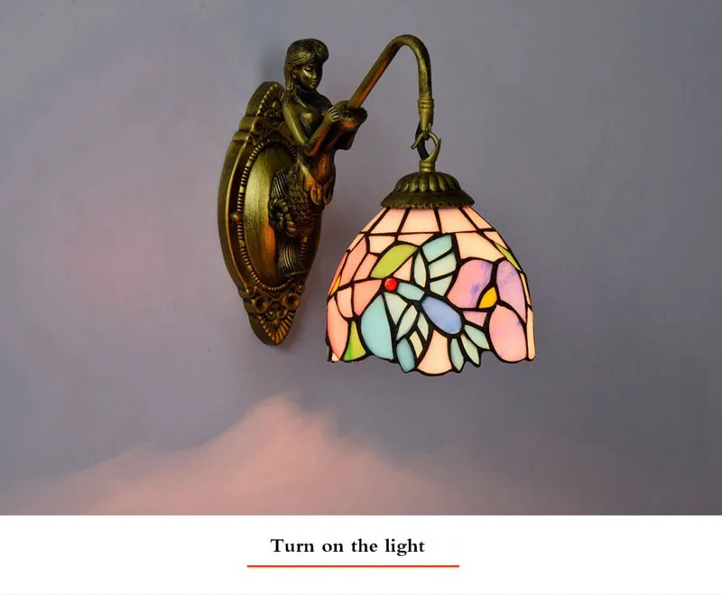 Retro Tiffany Wall Lamp Vintage Stained Glass Wall Lamps Flowers And Butterfly Living Room Dining Room Bedroom Aisle Bright Balcon237C