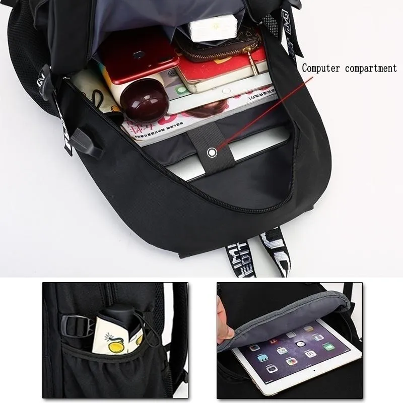 Marshmello Luminous USB Laptop ryggsäckar American Mystery DJ Student School Bag For Teenagers Men Women Girls Boys Book Bags New236Q