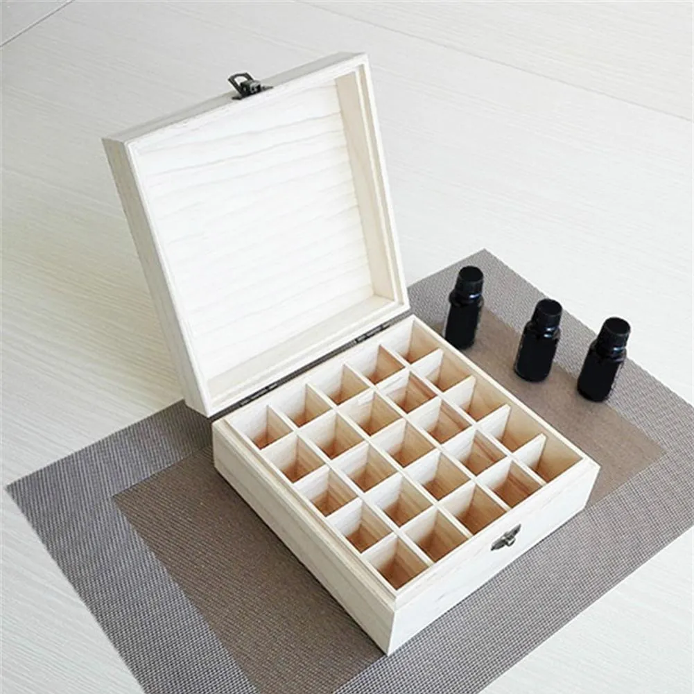25 slots Slots Organizador de caixa de armazenamento de óleos essenciais de madeira Organizador de aromaterapia de madeira maciça portador de caixa de armazenamento para casa T200104