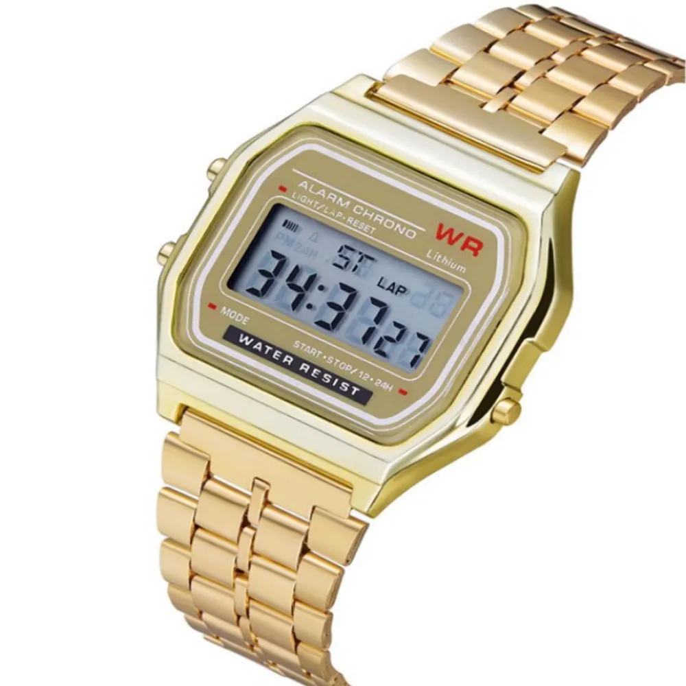 Wristwatches WR النساء رجال معصم مشاهدة رقمية مقاومة للماء الكوارتز فستان ذهبي LED WATTSES MAN Electronic Sports Watches1215R