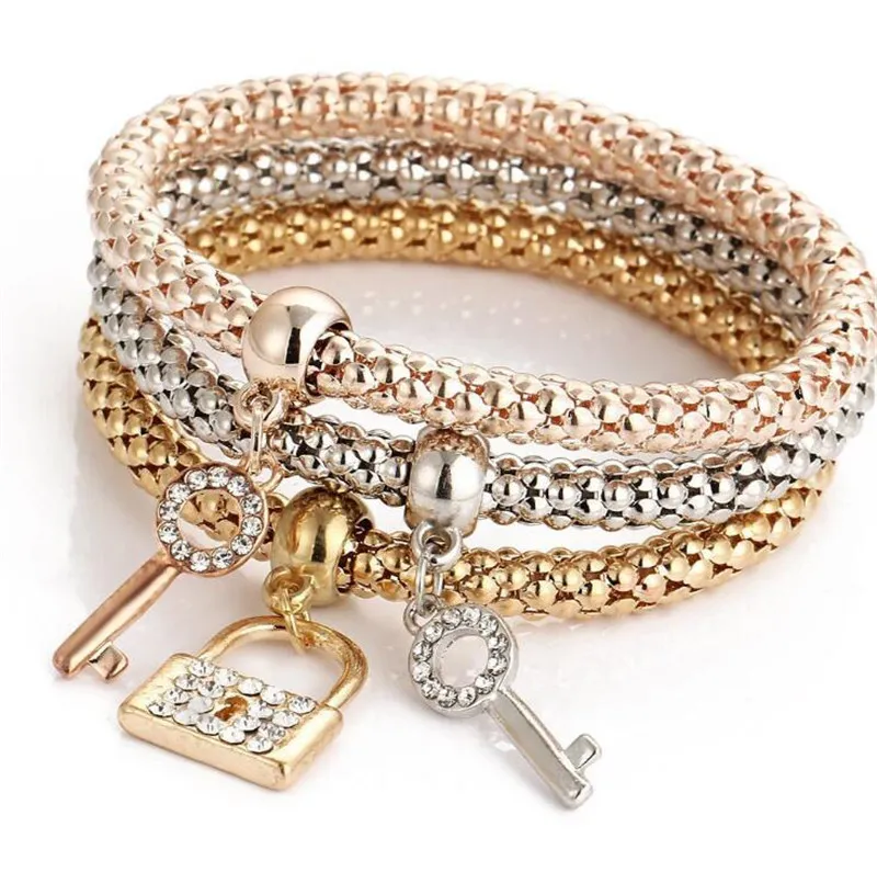 / set Élastique Diamant Bracelet Chaîne De Maïs avec Coeur Crâne Pendentif De Mode Charme Bracelets Bracelets Ensembles De Bijoux pour Femmes Livraison Gratuite
