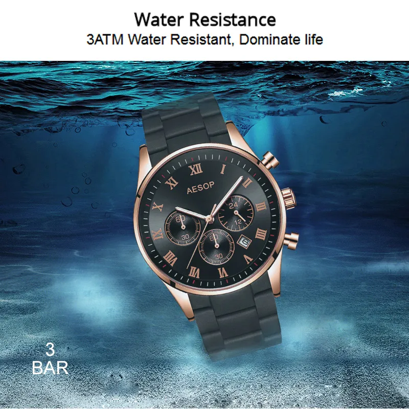 aesop Men's Watches Top Brand Luxury Man Quartz wristwatch Silicone Alloy Band Male Clock Men Watch relogio masculino308r