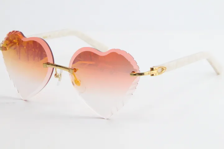 Venta de gafas de sol con lentes de corazón UV400 de tablón blanco de mármol sin montura Adumbral 3524012 Lentes degradadas Marcos transparentes con sol transparente 260t