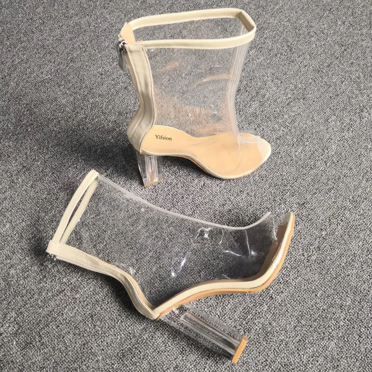 Rontic Women Summer Transparent Ankle Boots Sexy Square High Heels Boots Peep Toe Nude Casual Shoes Women Plus US Size 5-15
