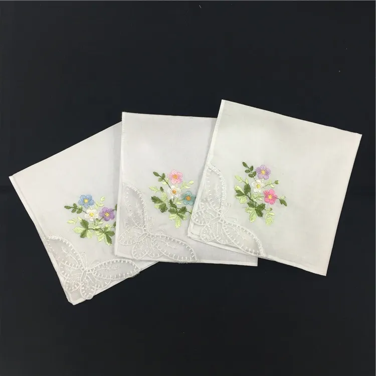 12st 28 * 28cm 60s Japanska Koreanska Bomull Dam Broderad Sweat Handkerchief Small Square White Handkerchief