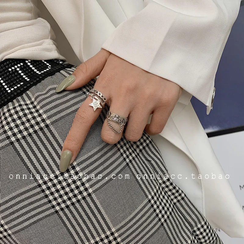 Saturn Universum Fünfzackiger Stern Kettenring Damen Zeigefinger S925 Sterling Silber Thai Silber Mode Persönlichkeit-