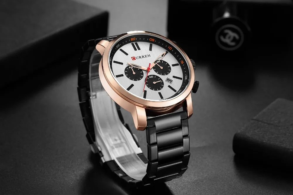 Montres hommes décontracté chronographe montre-bracelet marque de luxe CURREN acier inoxydable résistant à l'eau 30 M Relogio Masculino225M