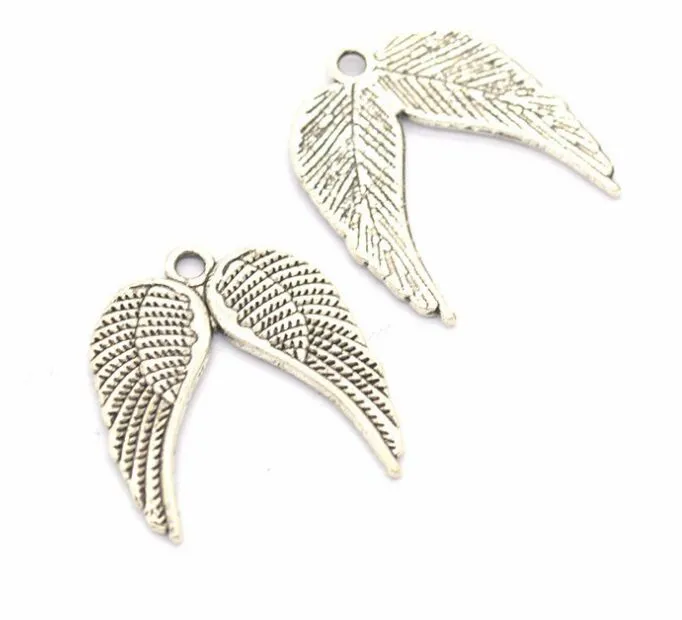 100 pçs / lote liga de prata antiga asas de anjo coração encantos pingentes para jóias diy fazendo descobertas 21x19mm243z