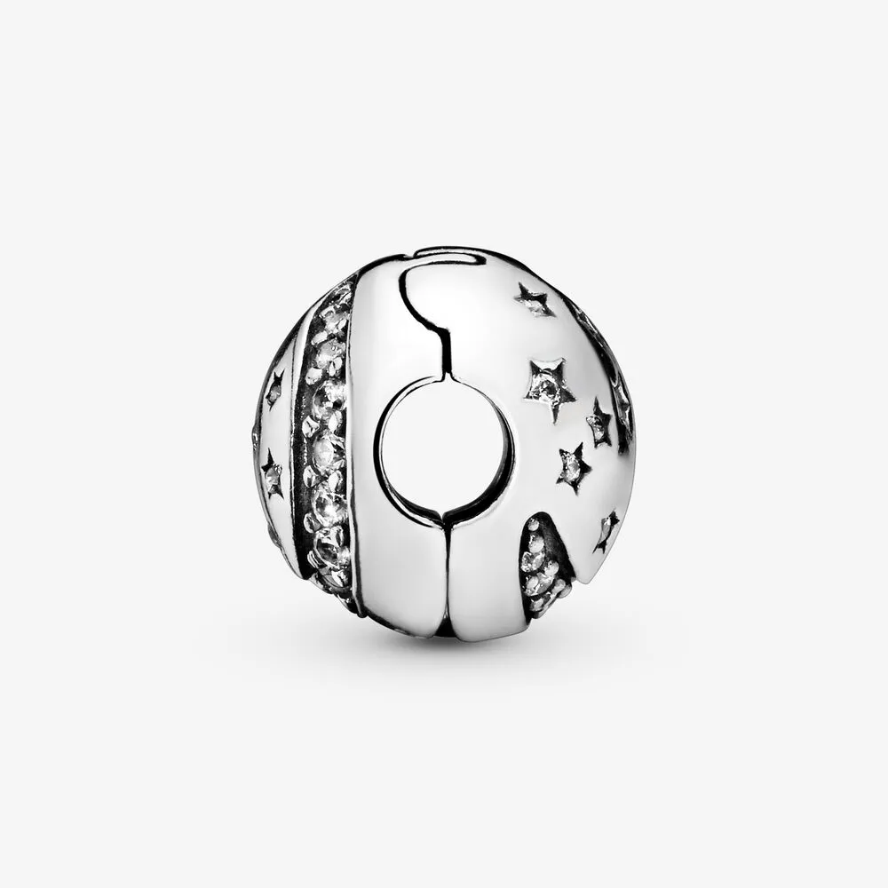 New Arrival 100% 925 Sterling Silver Moon and Twinkling Stars Clip Charm Fit Original European Charm Bracelet Fashion Jewelry Acce1955