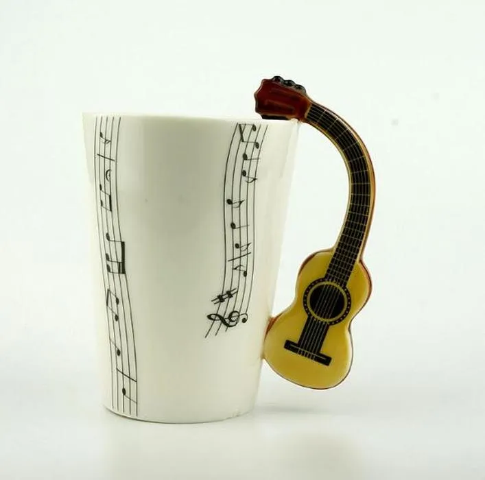 Música criativa estilo violino guitarra cerâmica caneca café chá leite stave copos com alça caneca de café novidade presentes preferencial2739