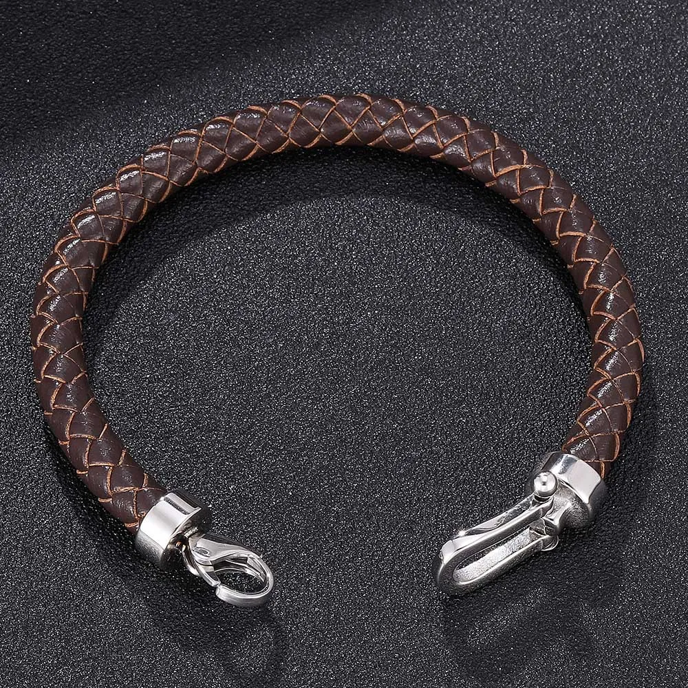 Bracelet en cuir véritable en cuir bracelet Bracelet en acier inoxydable Unisexe Bracelet Bracelet Fashion Daily Wear Jielry6711126