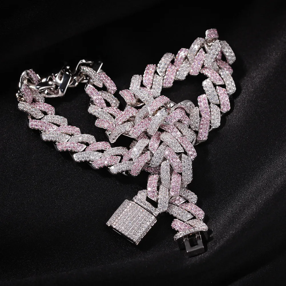 13 mm 20 mm złoty bling Diamond Cuban Link Choker Naszyjnik For Men Out Out 2 Ton Pink 5a Cubic Cubic Curbish Ciers Miami 213K