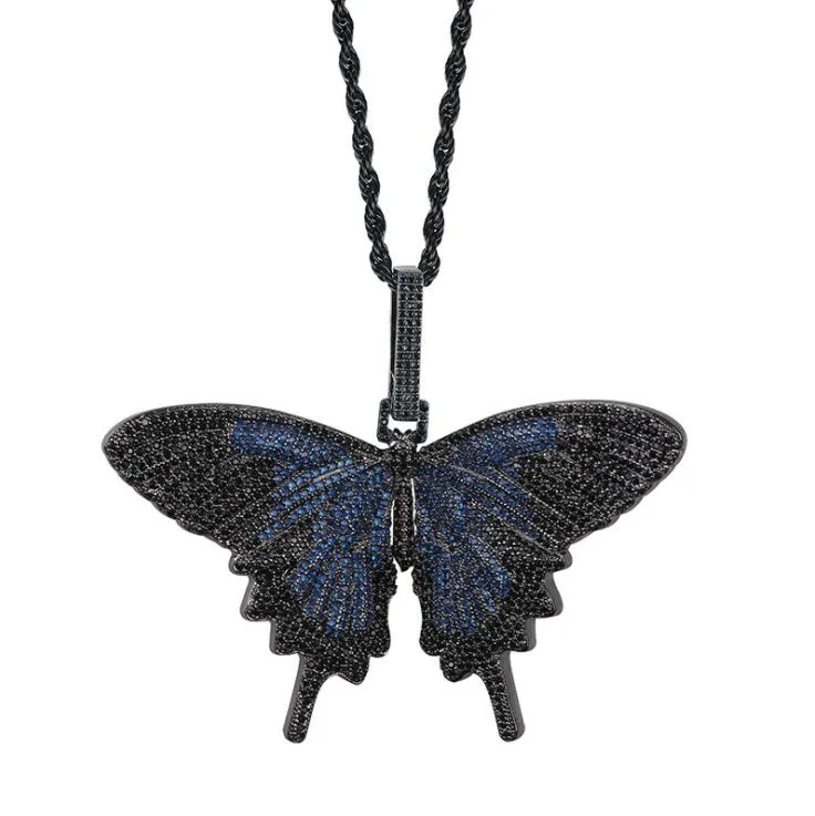 2019 Iced Out Animal Big Farterfly Pendant Necklace Silver Blue Plated Mens Hip Hop Bling Jewelry Gift Whole203m