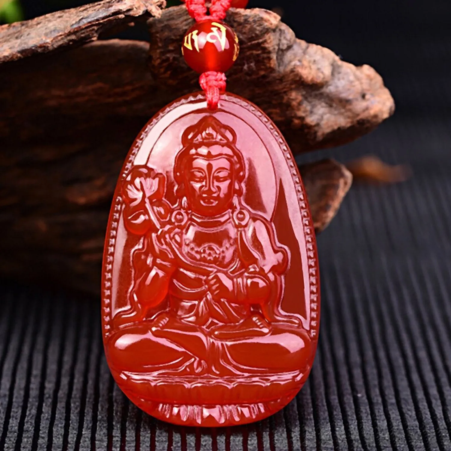 Fine Jewelry C1lint Buddha Pendant Necklace Bodhisattva Amulet Talisman Made of Agate Gemstone Red Green 186e1095236