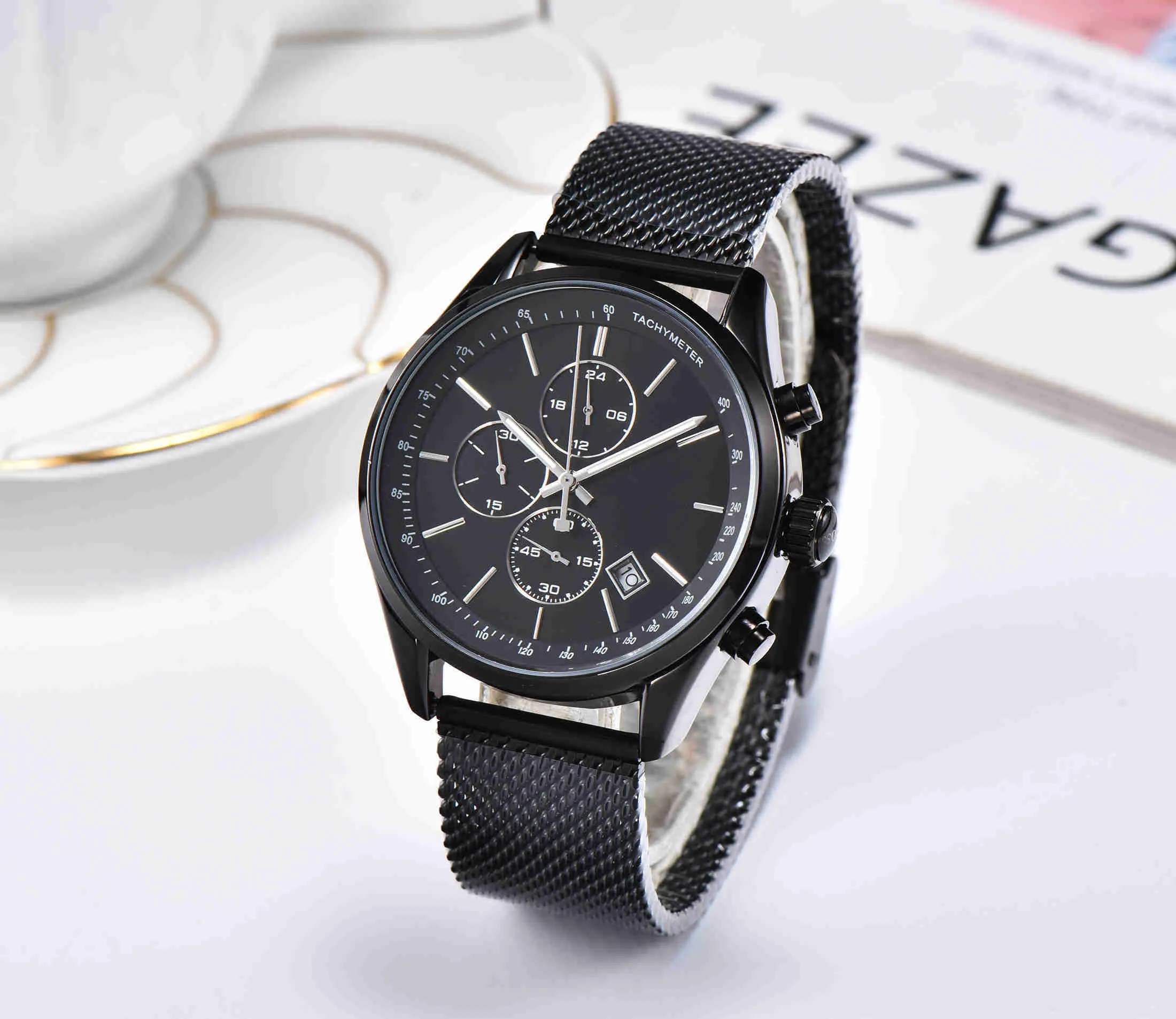2021 Luxury Mens Watches All Pointer Work Functional Chronograph Quartz Watch rostfritt stål Rem Waterproof Designer Stop Watch258Q