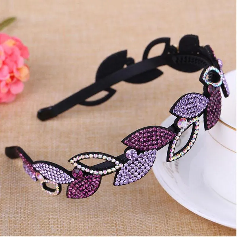 Nova moda e luxo feminino hairbands folhas estilo acessórios para o cabelo strass headbands senhora hairclips281y