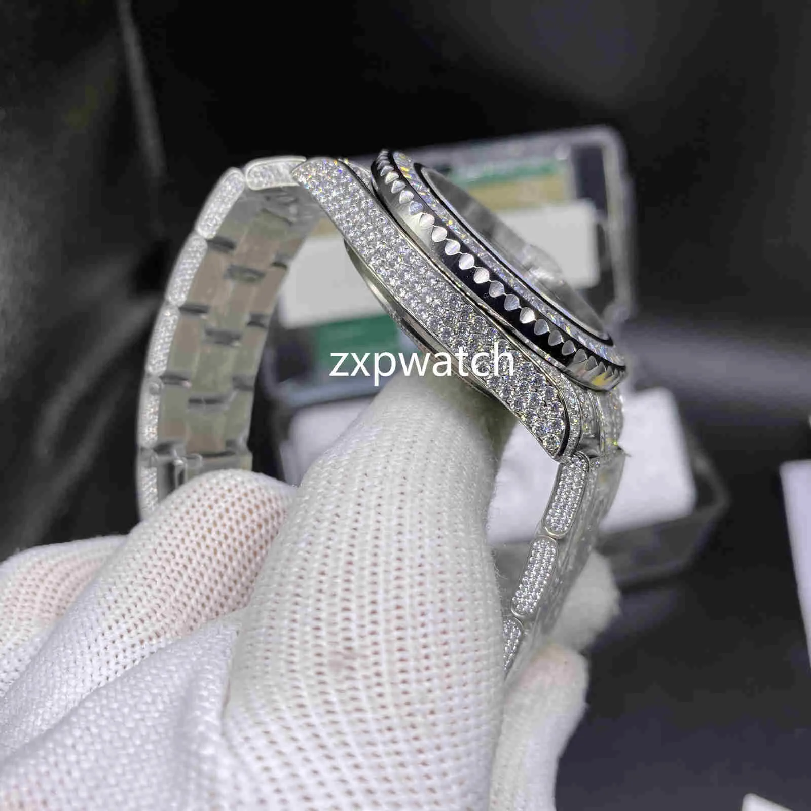 Relógios masculinos de alta qualidade eta2836 relógio de diamante gelado 40mm prata 904 caixa de aço inoxidável lado do diamante relógio auto223z