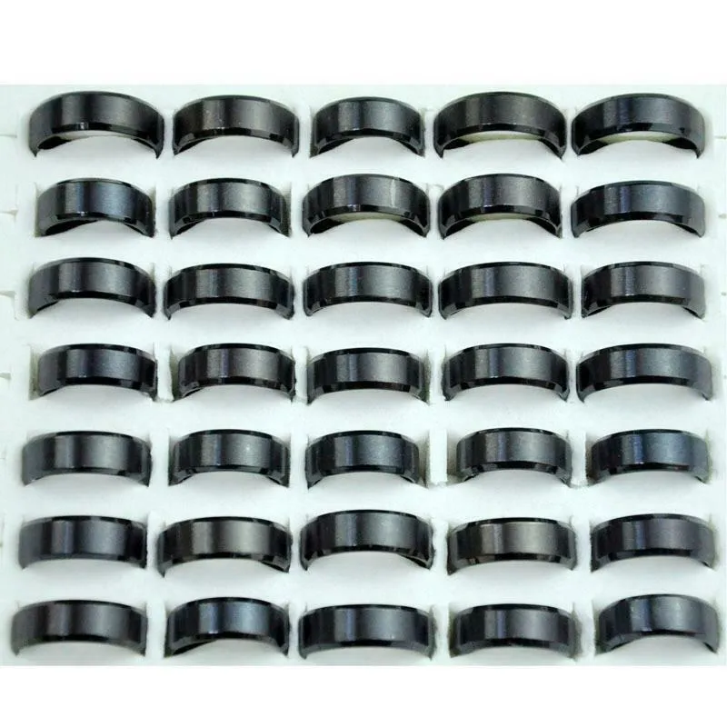 Todo 50 peças anéis de aço inoxidável 316L estilo banda moda preto simples joias planas anel de dedo masculino feminino acier edelstahlringe2513
