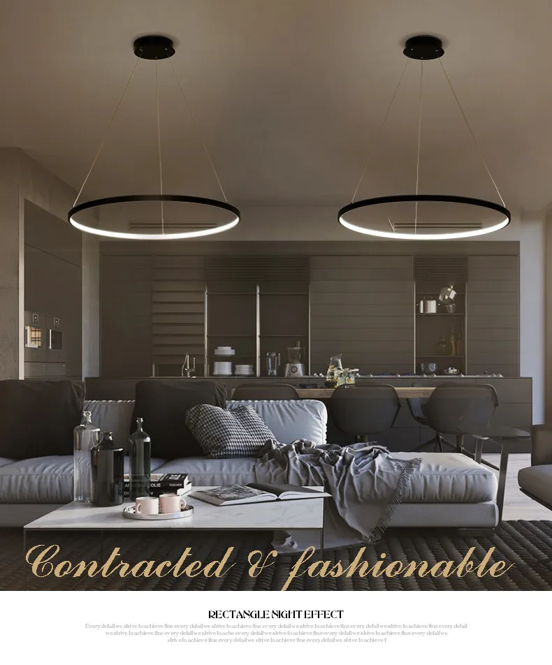 60 CM 80 CM 100 CM Luces colgantes modernas para sala de estar Comedor Anillos circulares Cuerpo de aluminio acrílico Lámpara de techo LED Accesorios 285 g