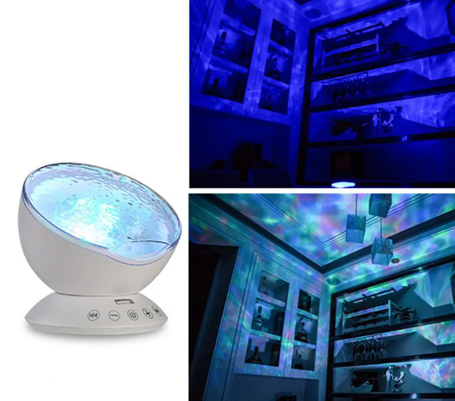 Ocean Wave Projector LED Night Light inbyggd Musikspelare Remote Control 7 Light Cosmos Star Luminaria For Kid Bedroom237m