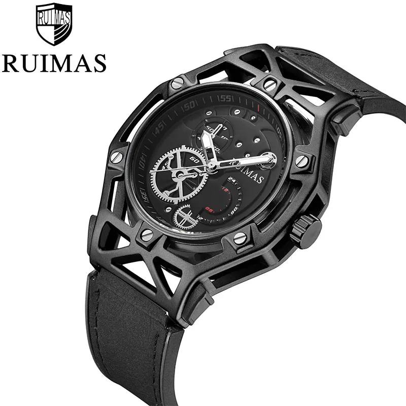 Ruimas moda negro vestido para hombre diseñador lujo militar luminoso relojes cuero clásico reloj de pulsera para Men3084