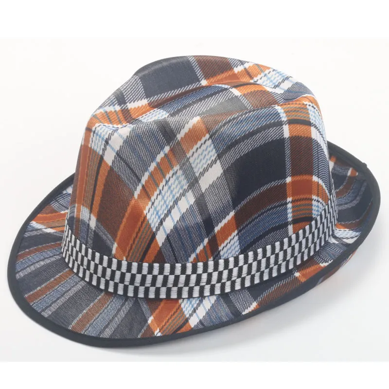 2020 été papier Polyester court rouleau bord Jazz chapeau femmes Plaid décor melon chapeaux hommes Panama plage casquette Parent-enfant chapeau