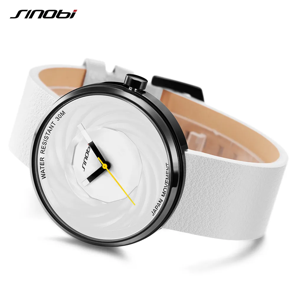 Sinobi moda relógio feminino grande dial novo design criativo eddy pulseira de couro de alta qualidade relógios brancos casuais relojes para mujer270g