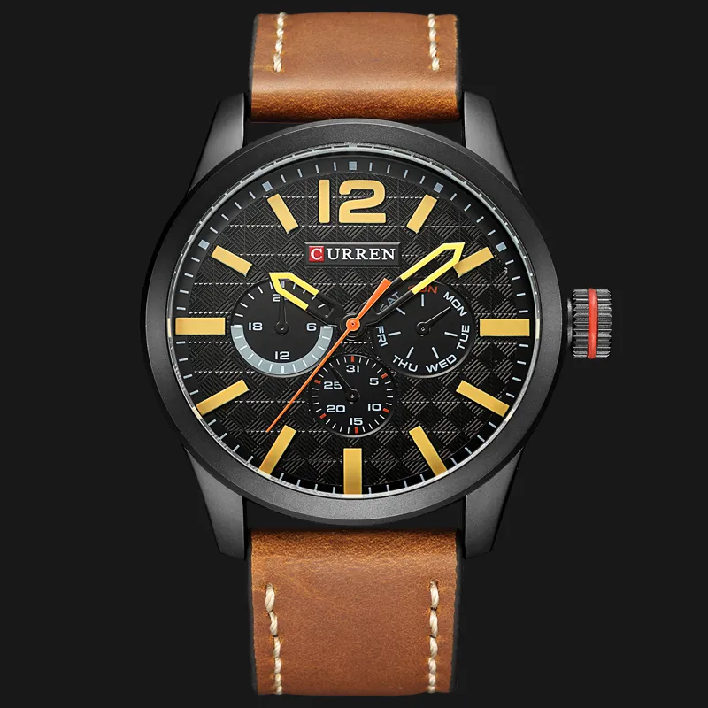 Relogio Masculino Big Dial Men Curren Watches Top Luxury Black Quartz Military Wrist Watch Men Clock Men's Sports Watch235y