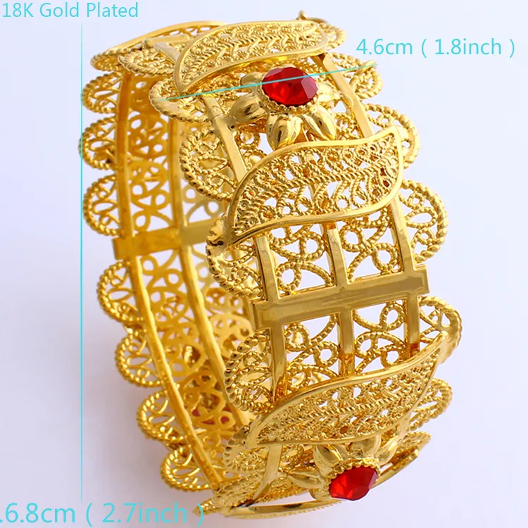 Grand Bracelet en cuivre africain de 70mm, grand Bracelet en or fin véritable GF HIP pour femmes, rouge éthiopien CZ Dubai, accessoires de bijoux de marque 294J