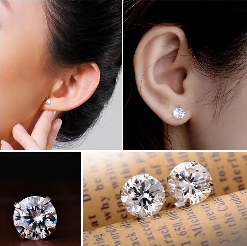 YHAMNI Originele 925 Sterling Zilveren Oorbellen Voor Vrouwen Mannen Kleine 3mm 4mm 5mm 6mm 7mm 8mm Zirkoon Stud Oorbellen Meisje kind aretes E3199B